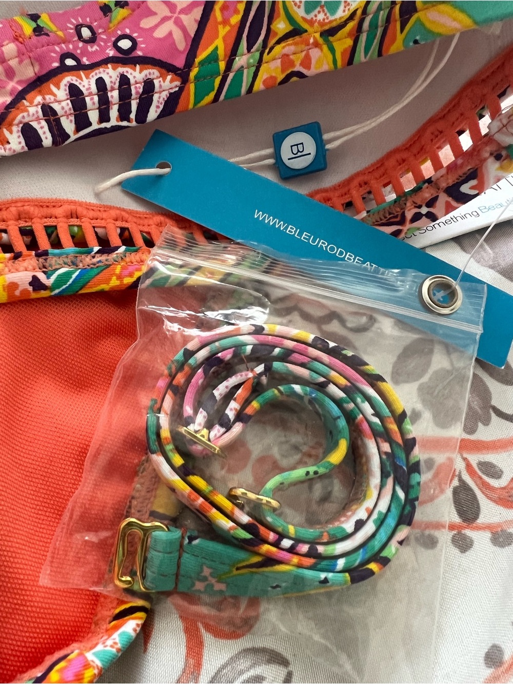 Bleu Rod Beattie Multicolor Bandeau Bikini — Teal, Coral, Yellow, Pink - Picture 4 of 9